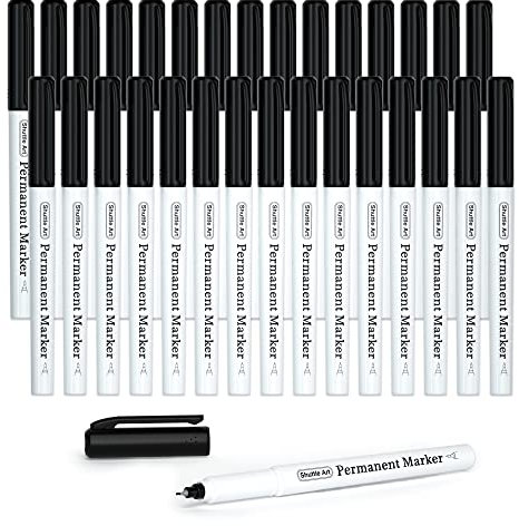 Shuttle Art Marqueur Noir Indélébile, 30 Marqueurs Noirs à Pointe Ultra Fine, Marqueur Permanent sur le Plastique, Pièrre, Bois, Métal, Marqueur Noir Parfait pour Dessin, Travail et Faire une Marque