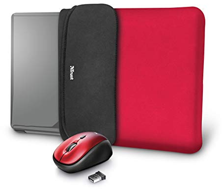 Trust Yvo 2-in-1 Set: Reversible Laptop Sleeve and Wireless Mouse - Red
