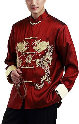 Daoba Hombre Chaqueta Traje Tang Chino Tradicional Manga Larga Artes Marciales Kung Fu Camisa Bordado de dragón Doble