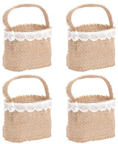 Amosfun Blumenkörbe aus Jute für Hochzeiten, Blumenmädchen, mit Schleife, Vintage-Stil, rustikale Hochzeitszeremonie, 4 Stück Größe 1 Bild 3