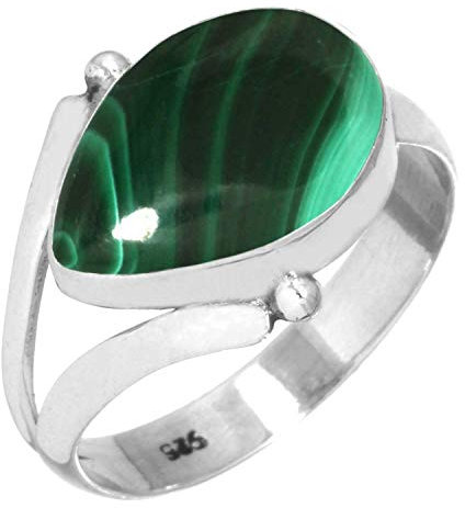 Jeweloporium 925 Silber Ringe für Frauen Größe 60(19.1) Grün Natürlich Malachit Edelstein Jahrgang Silber Ringe Freundschaftstag Geschenk Solitär Schmuck