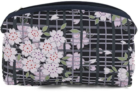 [ NOREN ] Japanische Schmale Kosmetiktasche (SAKURAKOUSHI - Schwarz) Make Up Tasche Schminktasche/Polyesterkrepp für Damen Frauen