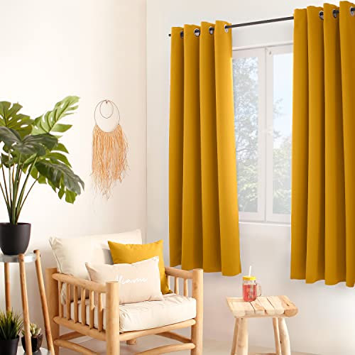 ED ENJOY HOME Rideau Obscurcissant avec Œillets argentés, Jaune Moutarde, 140x180cm, 100% Polyester, Tissu Certifié Oeko-TEX, Collection Réglisse