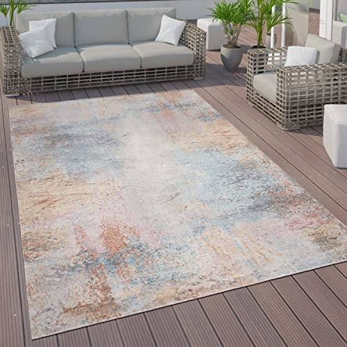 Paco Home In- & Outdoor Teppich Terrasse Küchenteppich Vintage Pastell Abstrakte Muster, Grösse:160 cm Rund, Farbe:Bunt 2