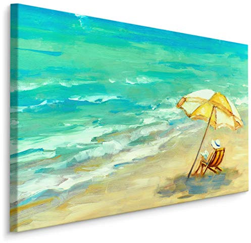 Muralo Leinwandbilder 100x70 Natur Meer Landschaft Leinwand Wandbild Kunstdruck Wasser Wellen Strand Sand Schlafzimmer Wohnzimmer Wanddekoration Design XXL 675 Br. 100 cm x Hö. 70 cm
