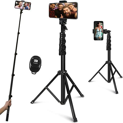 FitStill Trípode de palo selfie de 64 pulgadas, trípode de teléfono 2 en 1 desmontable y retráctil para teléfonos móviles, compatible con Go Pro, DJI, iPhone y teléfonos Android