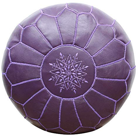 ESSENCE OF MOROCCO Marokkanischer Pouf, Fußstütze, Fußhocker, Ottomane, echtes Leder, handgefertigt, handgenäht mit gesticktem Design (nur Bezug)