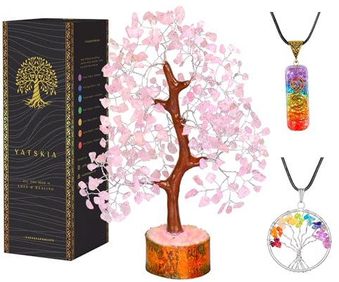 Rose Quartz Crystal Tree - Bonsai Tree of Life - Pink Room Decor - Spiritual Decor - Desk Decorations for Women Office - Gemstones and Crystals - Stones and Crystals - Money Tree - Good Luck Charms
