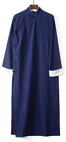 Costume de Kungfu pour adulte - Costume de Tai Chi chinois traditionnel Cheongsam en coton et lin - Uniformes d'arts martiaux - Chemise longue unisexe (taille L, 1#, bleu marine)