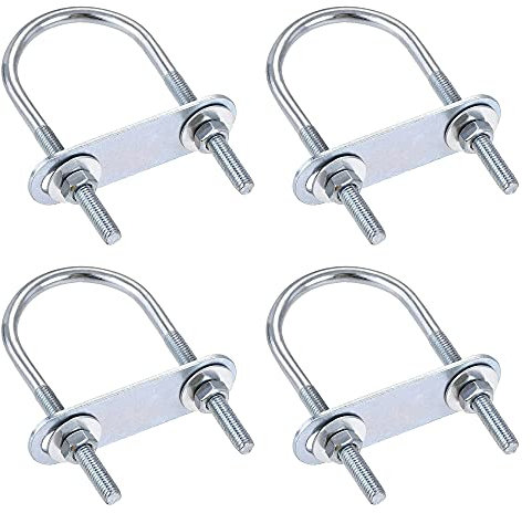 sourcing map Round U-Bolts 4 Sets 1.57(40mm) Inner Width 90mm Length Steel M6 with Nut, Plate, Washer
