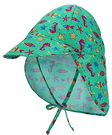 LACOFIA Sombrero de Playa de protección Solar para bebé Gorro de Verano de Solapa Ajustable Super Suave para niños Hipocampo 6-18 Meses