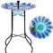 Taylor & Brown Solar Powered Glass Bird Bath Fountain Pond Décor Metal Stand Hand Painted Peacock Outdoor Garden Decoration 16 inch Birdbath Water Feature