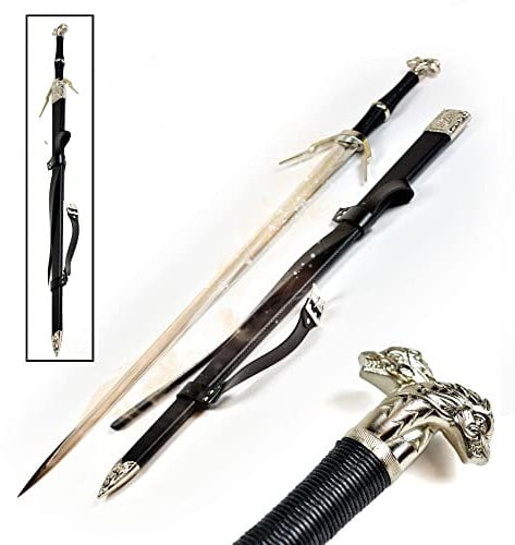 Swords and more Witcher - Silber Schwert mit Scheide - Typ I, Geralt von Riva, 119 cm, handgeschmiedetes Schwert aus Metall für Geralt von Riva Kostüm, Witcher 3 Schwert zum Sammeln & Geschenk