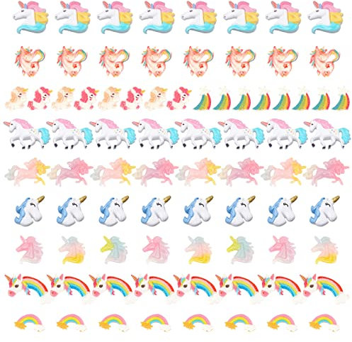 SUNNYCLUE 80 Stück 10 Stile Einhorn-Harz-Cabochon-Regenbogen-Schleim-Charms Mit Flacher Rückseite Bunte Mini-3D-Sternenwolken-Perlen Für DIY Scrapbooking Verzierungen Schmuckherstellung