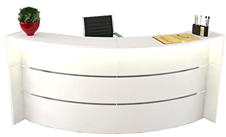 Schrank & Stuhl Bogentheke Surround – Empfangstheke aus Zwei Rundelementen, Tresen für den Empfangsbereich, Moderne Beratungstheke, 112 x 257 x 122,5 cm, Weiß