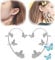 AGWW Zircon Butterfly Earring, Cute Butterfly Ear Clip, Adjustable Ear Cuff Earrings for Women, No Piercing Ear Clip (Silver), Full