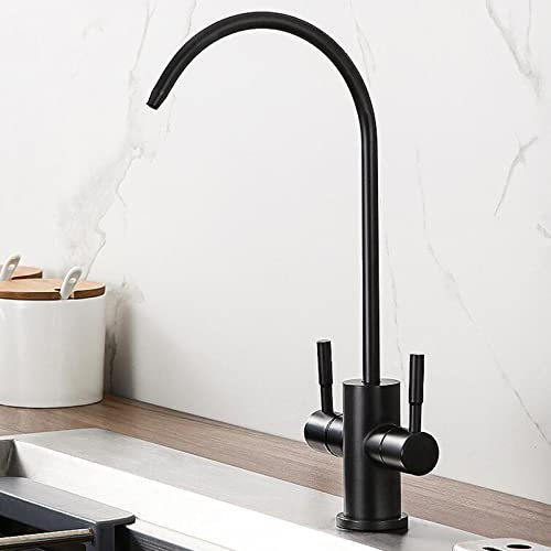 Küchenarmatur Osmose Wasserhahn Küche Edelstahl Doppelauslaufhahn für Wasserreiniger-Schwarz