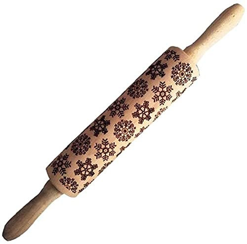 1PC Embossed Rolling Pin Christmas Engraved Rolling Pin Cute Pattern Rolling Pin Attractive Professional Cookie Decoration(Snowflake),Kitchen Accessories Durable Processed