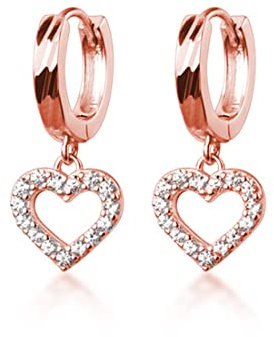 SLUYNZ 925 Sterling Silber Herz Creolen für Frauen Damen Creolen Ohrringe Tropfen Baumeln Ohrringe (C-Roségold)