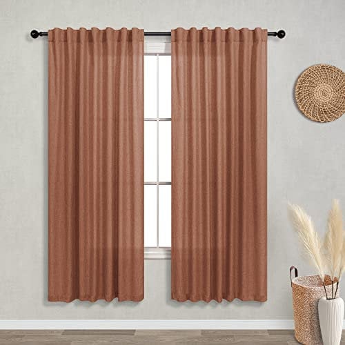 KOUFALL Terrakotta-Vorhänge, 160 cm Länge, für Schlafzimmer, durchscheinendes Leinen, MCM-Boho, abstrakt, Mitte des Jahrhunderts, moderne Vorhänge für Wohnzimmer, Rost-Terrakotta