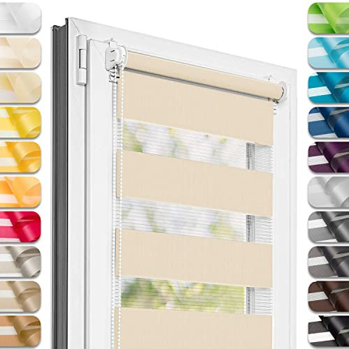 Estika Doppelrollo Klemmfix ohne Bohren - 75 cm x 120 cm - Beige - 27 Stofffarben, Tag und Nacht Duo Rollo, Rollos für Fenster ohne Bohren, Fenster Sichtschutz (75 cm Stoffbreite)