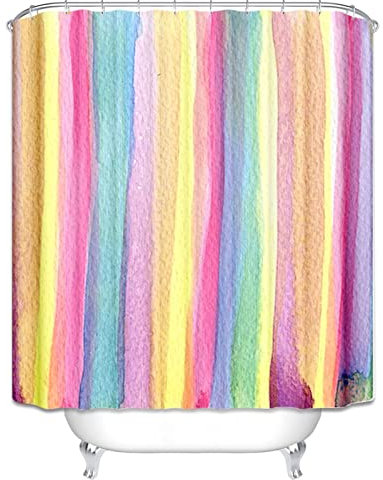 EHOMERY Duschvorhang Rollo Badevorhang Rollo Regenbogen Duschrollo Duschvorhang Duschrollo Extra Lang Polyester Rostfreie Ösen Und 12 Hakenringe, 120X180Cm