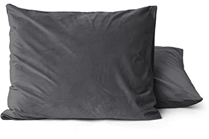Sleeptime Kissenbezug Samt 60x70 cm - 2er Set - Glatt Weicher Kissenbezüge - Anthrazit - Kissenhülle 60x70 - Mit Hotelverlsuss