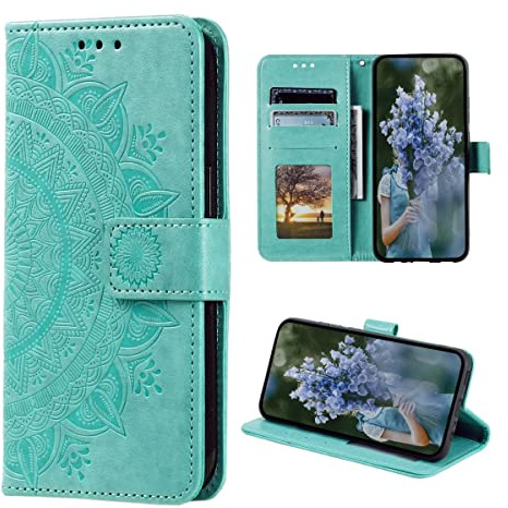CoverKingz Handy Hülle kompatibel mit Samsung Galaxy S23 Ultra - Handyhülle mit Kartenfach Bookcover Case - Handy Tasche klappbar Motiv Mandala Grün