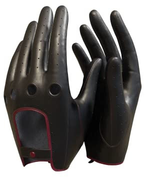 MGGM collection Damen Leder Autohandschuhe Lederhandschuhe Ungefüttert,BlackRed,M