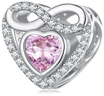 925 Sterling Silber Herz Anhänger Charms für Pandora Armbänder, Eternity Pink Zirkonia Charms, Muttertag Schmuckgeschenk für Mama