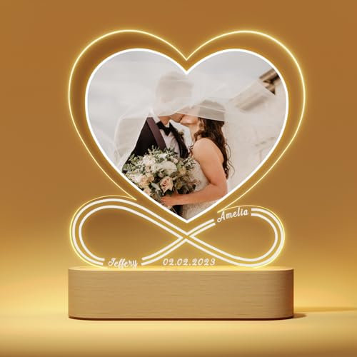 Giftove Personalisierte Geschenke für Frauen, Freundin, Freund, Männer, Paar, Partner zum Valentinstag Geburtstag Jahrestag Weihnachten - Herz Acrylglas Fotolampe - Valentinstagsgeschenk für ihn Sie