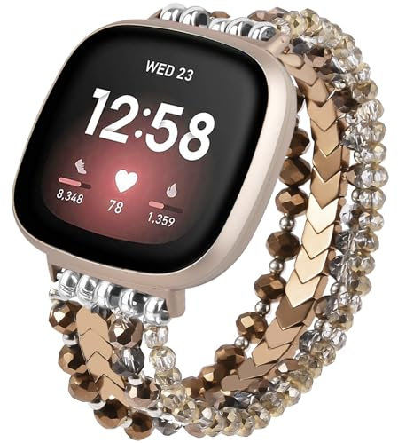 MOFREE Armband kompatibel mit Fitbit Versa 3/Versa 4 Bändern/Fitbit Sense/Sense 2 Bändern für Damen, handgefertigt, modisch, elastisch, Perlen, Pfeil-Armband für Fitbit Versa 4/Versa 3/Sense 2/Sense