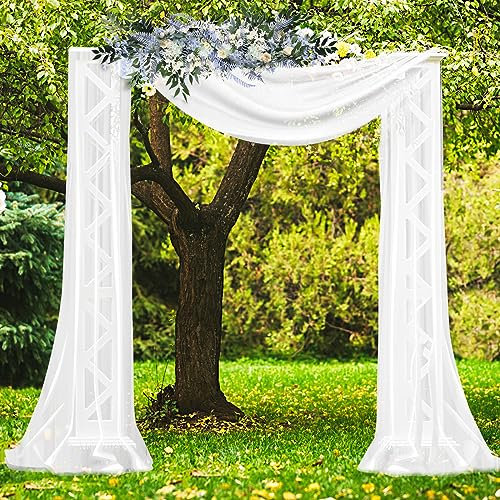 Giloty Querbehang Freihanddeko Weiß Tüll hochzeitsbogen, Chiffon Stoff Vorhänge Weiss Tülldekostoff Foto Hintergrund Deko Tischläufer für Fotografie Party Hochzeit Geburtstag Taufe 77x550cm