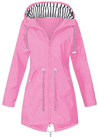 Imperméable Femme Coupe Vent Veste de Pluie avec Capuche Sport Zippé Chaude Manteau Outdoor Casual Grande Taille Randonnée Parka Pas Cher Mi Saison Adulte Jacket Rose S