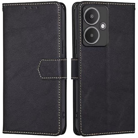 RankOne Coque pour Redmi 13C 5G / Redmi 13R 5G (6.74 inches), Coque Etui Protection Housse Premium en Cuir PU - Le Noir