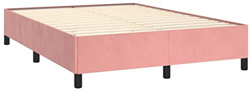 Tino Tech Lit capitonné pour chambre à coucher, lit simple, cadre de lit, rose, 140 x 190 cm, en velours