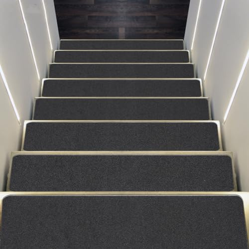 wanwanper Stufenmatten, 15pcs Treppenstufen Treppenteppich, Anti-Rutsch Treppen Stufenmatten, Stufenschutz Stufenteppich für Holztreppen, Steintreppen, gestrichenen Treppen (Grau, 20.3 * 76cm)