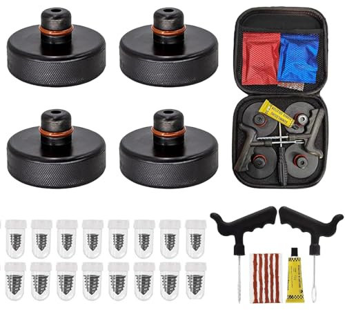 AUTO HIGH Tesla Model 3/S/X/Y 4 Almohadillas para Gato hidráulico con Funda de Almacenamiento y Herramienta de reparación de neumáticos, Adaptador de Elevador de Gato Protege la batería, Color Negro