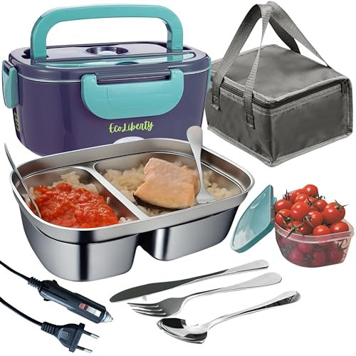 EcoLiberty Gamelle Chauffante 80W Lunch Box Chauffante Electrique 12/24/220V Boite Chauffante Repas pour le travail Gamelle Chauffante Allume Cigare pour Camion ou Voiture Boite Repas Chauffante