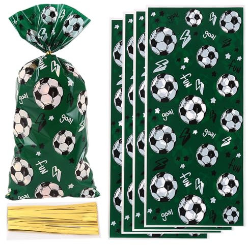 50 Stück Fußball-Süßigkeiten für Partytüten, personalisierte Süßigkeitentüten, grüne kleine Partytüten, Fußball-Zellophan-Geschenktüten für Kinder, Partygeschenke, Mädchen, Frauen