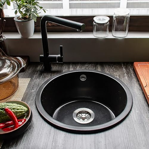 WYRMB Badezimmer-Waschbecken, modern, schlicht, Quarz, eingebaut unter dem Waschbecken, Kratzfest, leicht zu reinigen, Waschbecken, Küche, Zuhause, Restaurant (schwarz, 45 x 45 x 16