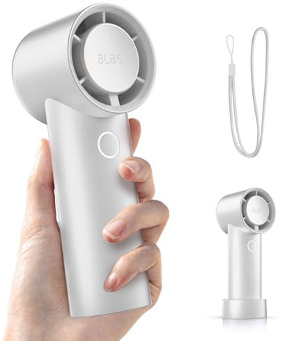 BLBS Portable Handheld Fan, 15000RPM High-Speed Turbo Personal Mini Fan, 14Hrs 6000mAh Rechargeable Hand Fan, 4 Speeds Electric Pocket Fan with Base & Lanyard, Beach Face Fan for Men Women Kids Gifts