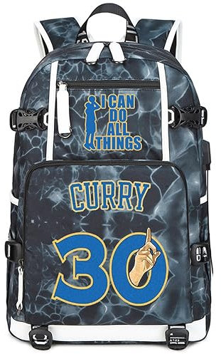 LUDIOPSG Basketball SC30 Multifunktions Rucksack Reise Laptop Fans Flammenelement Tasche für Männer und Frauen (Hellgrau - 1)