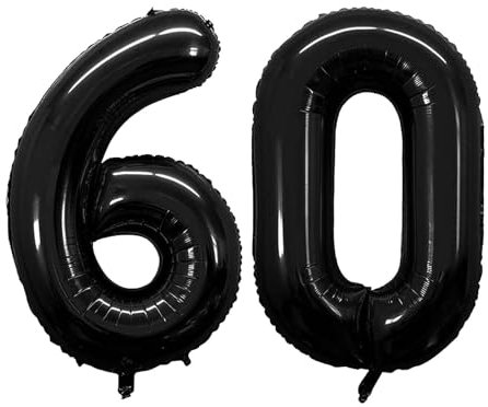 Geburtstag zahlen Luftballon 60 jahre-Schwarz XXL Jumbo Folienballon 40 Zoll – 101 cm Luftballons 60 Geburtstag Junge Mädchen Babyparty Geburtstagsdeko Jubiläumsparty Dekoratio