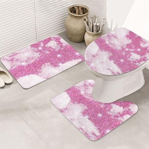 rutschfeste 3 Badteppich Set Wolken Mit Teppiche Und Toilettendeckel Wasserabsorbierend Langlebige Badgarnitur Badematten, Für Wc-Sitz Bezug, Dusche