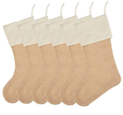 Irunfast 6 Pack Burlap Christmas Stockings, Large Personalised Christmas Holiday Stockings Christmas Tree Mantel Hanging Stocking DIY Xmas Stockings for Christmas Decoration