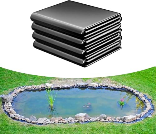Ddasam 4x8m Teichfolien, Schwarz HDPE Teichfolien Schwerlast, Flexibel Gartenteiche Dichtungsfolie Teichmembran Folie für Fischteiche, Brunnen, Wassergarten und Wasserfall