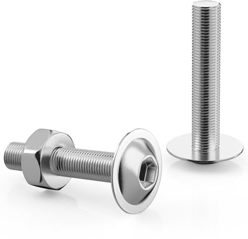 Lot de 50 vis à tête bombée M5 x 30 mm en acier inoxydable à six pans creux avec écrous et bride M5 Vis à tête plate en acier inoxydable A2 V2A ISO 7380 Vis à tête ronde Filetage complet