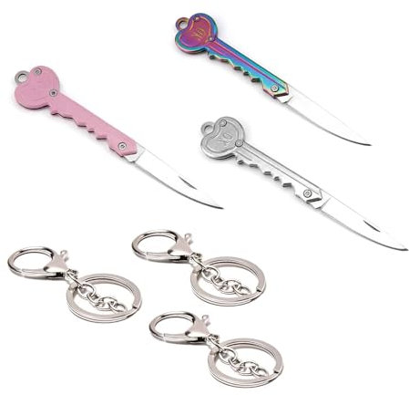 Amexo 3 Mini Couteaux Portables avec 3 Porte-clés Couteau Pliant de Poche Mini Couteau de Poche Petit Couteau Pliant en Acier Inoxydable Couteau de Poche Convient Comme Ouvre-lettre Couteau à Colis