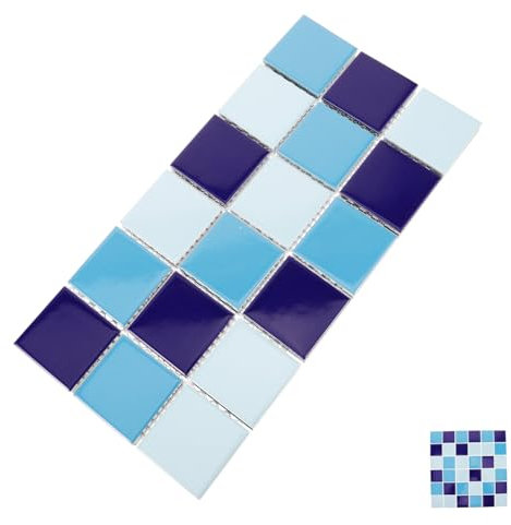 Cabilock Azulejos Cerámicos Para Piscina y Baño Tonos Azul, Baldosa Decorativa De Pared y Suelo, Esmalte Brillante y Diseño Mosaicado, Fácil Instalación Para Proyectos Domésticos y Piscinas